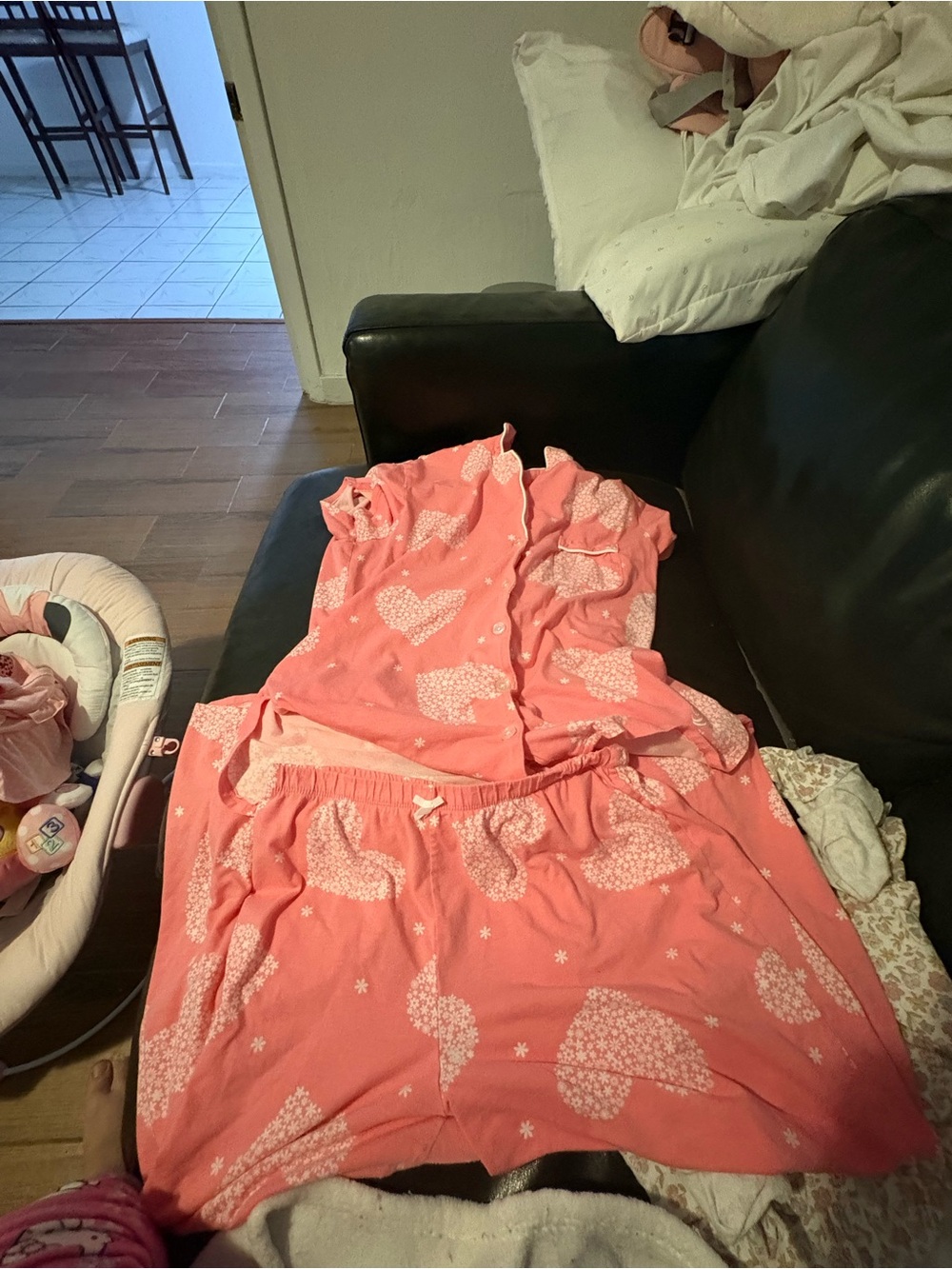 Coral Pink Heart Print Pajama Set
